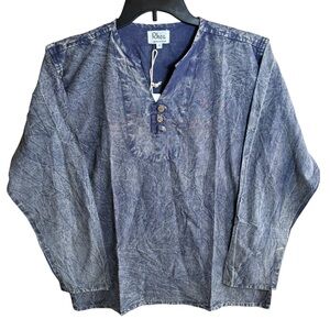 Rhea NWT Nepal Blue/Gray Acid Wash Cotton Pullover Henley Tunic Shirt Size M